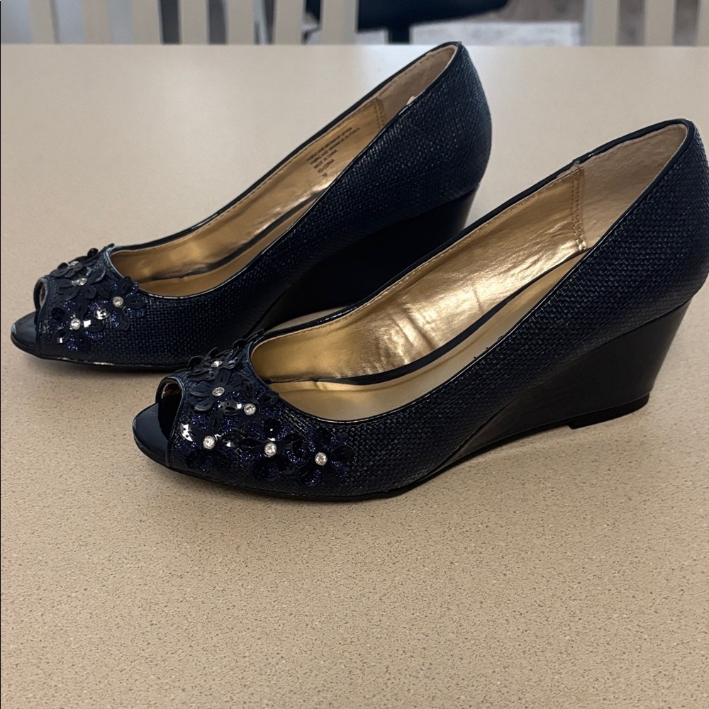Karen Scott Navy Embellished Wedge Shoes